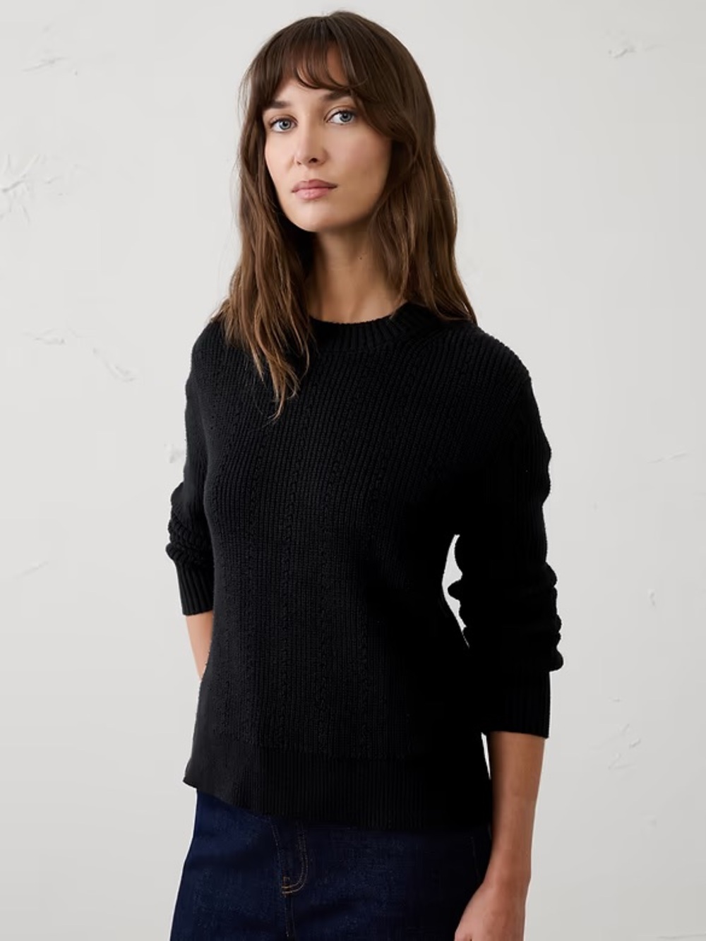 NWT Banana Republic Black Cotton Texture Ribbed Side Button Sweater